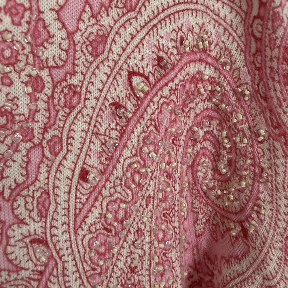 Talbots Cardigan Pink Paisley Beaded Soft Feminine Career Sparkly Dainty Size XL - Picture 3 of 12